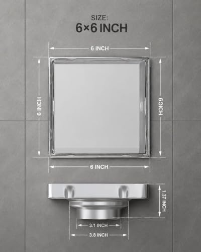 Image of 6 inch x 6 inch SS 304 Tile and Marble Insert Floor Drain with Cockroach Trap for Bathroom & Kitchen | Stainless Steel Grating Channel | Shower Waste Water Grating 304