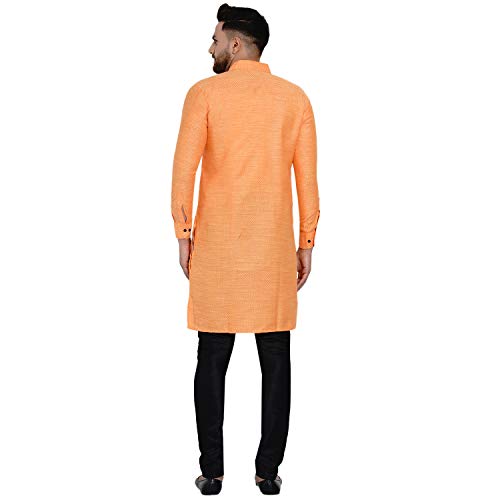 Image of Veera Paridhaan Men's Ethnic Poly Cotton Full Sleeve Textured Side Button Long Kurta(Orange)