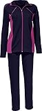 Erwin Müller Damen Sweat Freizeitanzug, Hausanzug, Jacke und Jogginghose marine/fuchsia Größe 40/42 - weich und elastisch