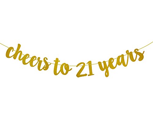 FECEDY Gold Glitter Cheers to 21 Years Banner for 21th Birthday Party Decorations