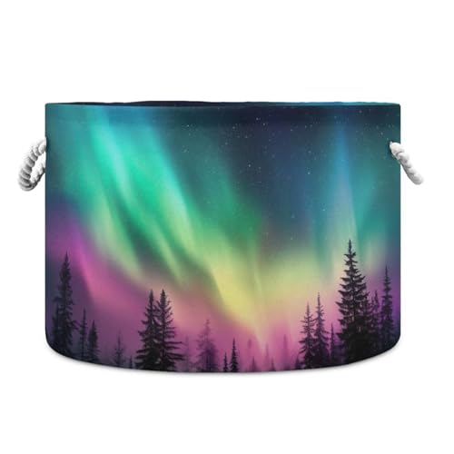 JUMBEAR Northern Lights Cotton Rope Basket, Baby Laundry Blanket Basket Toy Basket with Handle for Bedroom Bathroom Nursery