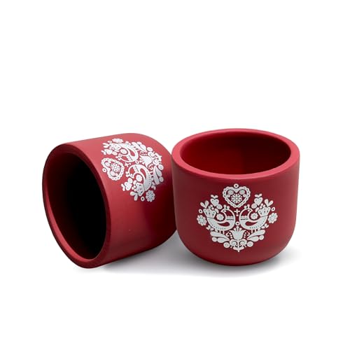 Image of Urban Plant Red Folk Art Handcrafted Terracotta Planter | Hand Painted Artisan Indoor Clay Pot for Living Room | Unique Decorative Flower Pot | Home Decor Gift | Drainage Hole | 4.5 Inch