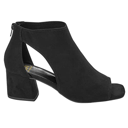 Lehoor Women Chunky High Heel Booties Suede Open Toe Side Cut-Out Ankle Boots Back Zipper Suede 2” Block Stacked Heel Summer Office Dress Heeled Ankle Sandal Booties Casual Suede Black Size 8.5 #TOP2