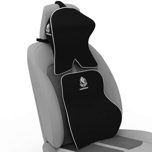 Image of MRRON Large Back Support Neck Rest for Chair & Car Seat, Orthopaedic Lumbar Support Memory Foam Backrest Cushion Designed for Back Pain Relief Pillow for Comfortable Sitting (Black, Long Back)