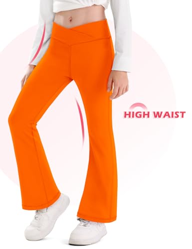 Girl's Leggings Flare Pants High Waisted Kids Youth Elastic Soft Bootcut Yoga Pants Solid Color, 2T-14Y2