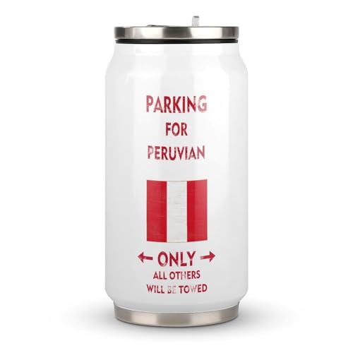 Yelolyio Gobelet de voyage en acier inoxydable avec couvercle et paille, motif drapeau du Pérou avec inscription « Parking for Peruvian Only All Others Will Be Towed » pour garder les boissons froides