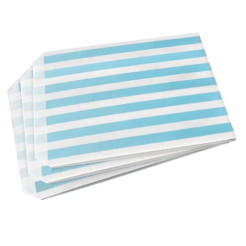 Image of Sabco - 100 Blue Sweet Candy Striped Paper Bags 5 x 7" for Confectionary Party Favour Pick n Mix Wedding Sweets Gift Bag (100, 5 x 7")