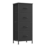 SONGMICS Dresser for Bedroom, Chest of Drawers, Steel, MDF, 4 Non-Woven Fabric Drawers, Storage Organizer Unit, Closet, Entryway, Ink Black and Ebony Black ULGS314B01S