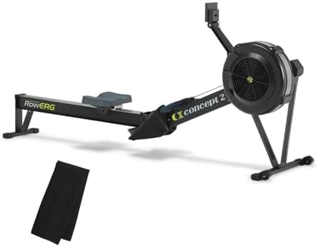 Concept2 RowErg Model D Indoor Rowing Machine – PM5 Monitor, Device Holder, Adjustable Air Resistance, Easy Storage with Black Sweat Towel