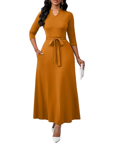 Image of BubFee Maxi Dresses for Women Semi Formal Long Dress 3 /4 Sleeve Casual A-line Church Dresses with Pockets