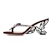 XYD Women Crystal Studs Bowknot Flip Flops High Heel Open Toe Butterfly Wing Heeled Sandals Fancy Holiday Cocktail Party Shoes (Size 15, Dark Red)