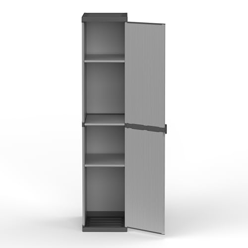 mongardi: Armario de Resina de PVC y PP, 1 Puerta, 3 estantes, fácil de Montar, Modular System, Resistente, Apto para ambientes Interiores y Exteriores, 34 x 40 x 165 cm, Gris y Negro