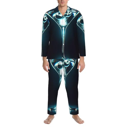 Cyberpunk Style Of A Martini Mens Pajamas Set Button Down Sleepwear Set Long Sleeve Loungewear With Pockets