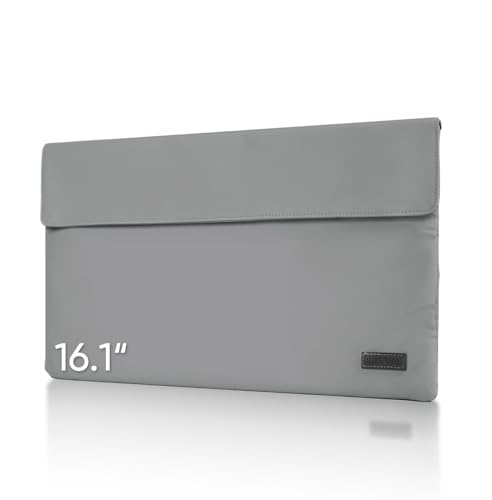 ARZOPA Bolsa para computadora de 16.1', Cuero de PU, Material y Base Impermeables, Forro Suave, Cierre magnético Fuerte, Almacenamiento Enrollable, fácil de Transportar (Gris)