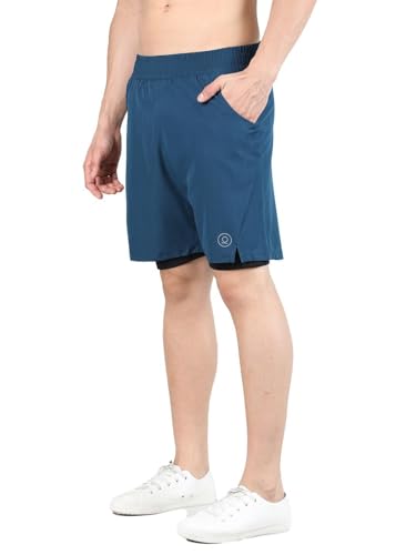 Image of CHKOKKO Double Layered Gym Shorts for Men Workout | Compression Inner Layer with Pockets Across Inner Outer and Back | Dry Fit Sports Athletic wear for Running Jogging or Training