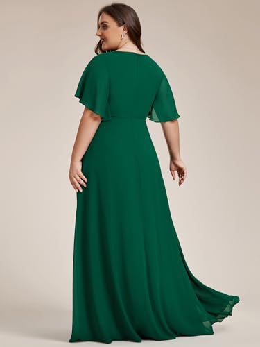 Image of Ever-Pretty Short Sleeves V Neck Plus Size Formal Dresses for Curvy Women Chiffon Mother of The Bride Dress Evening Gowns