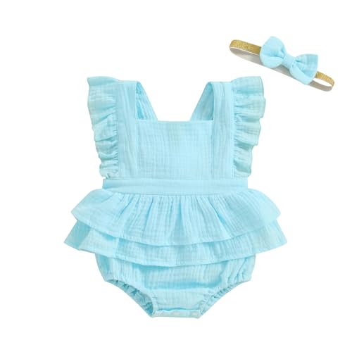 Image of MERSARIPHY Newborn Baby Girl Summer Outfit Linen Ruffle Bubble Romper Dress One Piece Bodysuit Jumpsuit Infant Summer Clothes