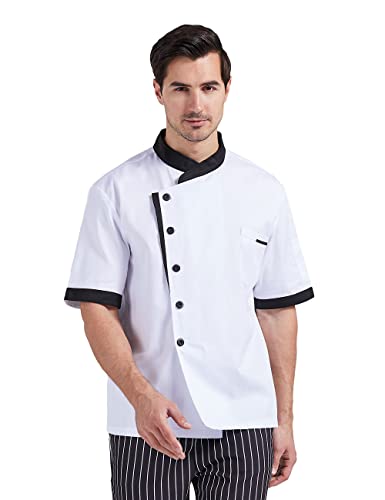 Nanxson Unisex Chef Jacket Men\'s Chef Coat Restaurant Kitchen Chef Uniform CFM0016 (White Shortsleeve, S)
