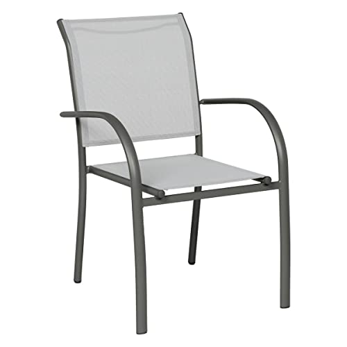 Hespéride - Fauteuil de Jardin Empilable Piazza Galet et Graphite - Aluminium Anti-Rouille -...