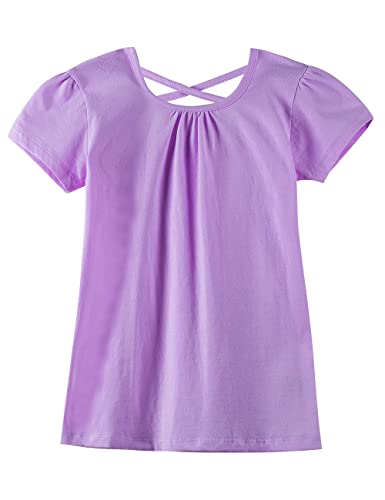 Image of Noomelfish Girls Criss Cross Back T-Shirts Short Puff Sleeve Tee Tops (5-12 Years)