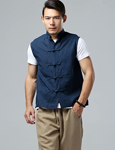 CORETIC Mens Linen Cotton Waistcoat Casual Vintage Kung Fu Shirt Sleeveless Vest Jacket4