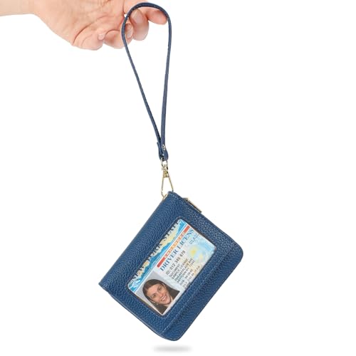 Image of GOIACII Small Wallet for Women RFID Blocking Credit Card Holder Ladies Compact Purse Zip Around Wristlet Vegan Leather Blue