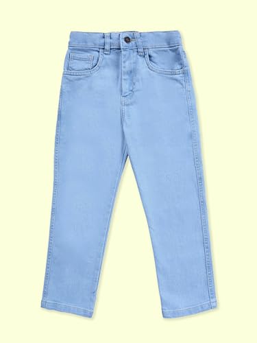 Image of KiddoPanti Boys Regular Fit Denim Pant | Stretch Poly Cotton Denim | Regular Fit Full Length Pant | Back Elasticated & Button with Zip Open Fly