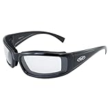 Global Vision Stray Cat 24 Auto-Darkening Photochromic Motorcycle Sunglasses Gloss Black Frame, Clear to Smoke Anti-Fog Lens, ANSI Z87.1 Certified