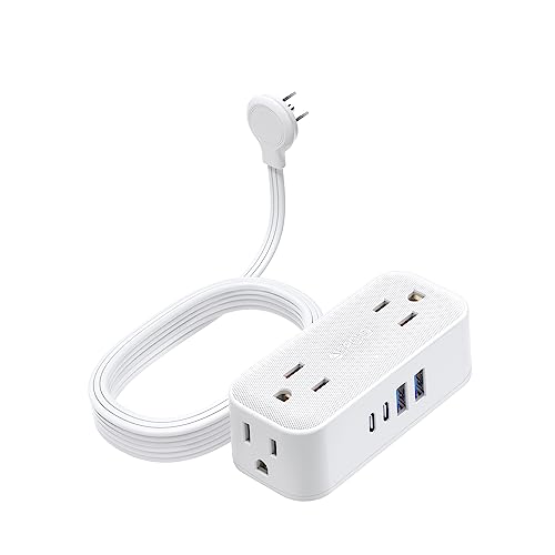 TROND Flat Extension Cord 10 ft, Flat Plug Power Strip with 4 Wide outlets 4 USB Ports (2 USB C), Wall Mount, Desk USB Charging Station for Home Office Dorm Room Travel Essentials, White