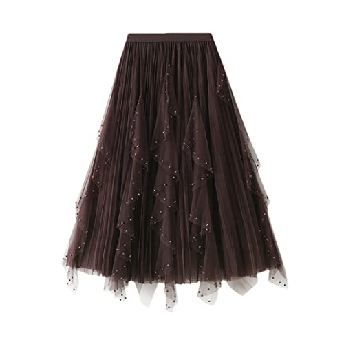 Jupe de danse en tulle marron au volume aérien et taille unique élastique