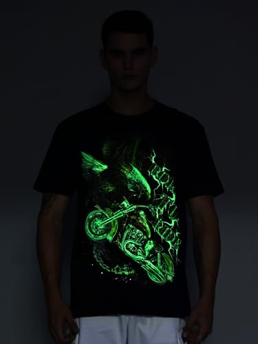 Born to Ride Glow in The Dark Biker T-Shirt for Men | Eagle & Motorcycle Graphic, 100% Cotton, Regular Fit, Round Neck, Half Sleeve Black