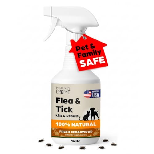 Image of Nature's Dome Cedarwood Flea & Tick Spray - 16 oz - Kills & Repels Fleas, Ticks, Larvae & Eggs - Plant-Based Pest Control - Safe for Pets, Kids & Plants - Ready-to-Use (16 Oz, Cedarwood)