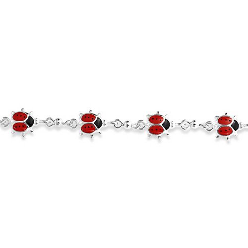 Bling Jewelry Good Luck Ladybug Charm Bracelet for Teens Colorful Red Multi Dangling .925 Sterling Silver 6-7.5 Inch Wrist Lucky Garden Design2