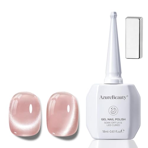 Image of AZUREBEAUTY18ML Nude Pink Cat Eye Magnetic Gel Nail Polish | Magnetic Moonlight Holographic Shimmer, Translucent Jelly Reflective Gel, Soak-Off UV /LED Nail Polish for Nail Art DIY