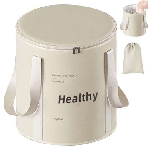Collapsible Foot Bath with Zippered Lid Portable Foot Soaking Bucket Heat Retaining Non-Slip Foot Bath Tub Collapsible Foot Bath Collapsible Bucket Folding Bucket for Home Outdoor, Champagne