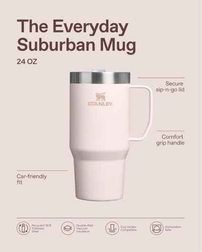 Image of STANLEY Everyday Suburban Mug with Lid, 24 oz, Fig Pinstripe