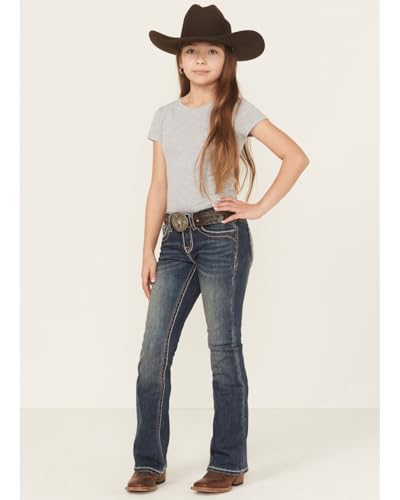 Grace in LA Girls' Medium Wash Floral Butterfly Pocket Bootcut Stretch Denim - GB61882 7 REG3