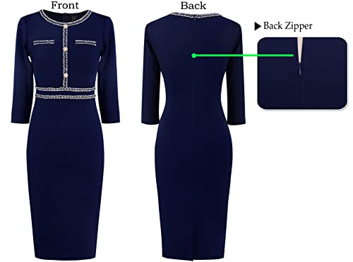 Image of VFSHOW Womens Button Crew Neck Wear to Work Office Business Casual Church Party Slimming Fitted Bodycon Pencil Sheath Dress