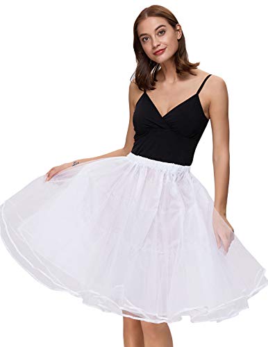 Vintage Women's 50s Petticoat Skirts Puffy Tutu Underskirt (White, XL)
