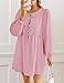 ZESICA Women's Dress Fall Long Puff Sleeve Self Tie Front Babydoll A Line Pleated Cute Mini Tunic Dresses 2025,Pink,Medium