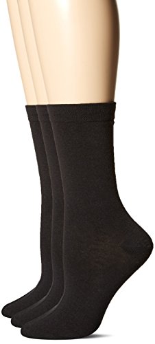 HUE Women's Pique Flat Knit Crew Socks, 3 Pair Pack