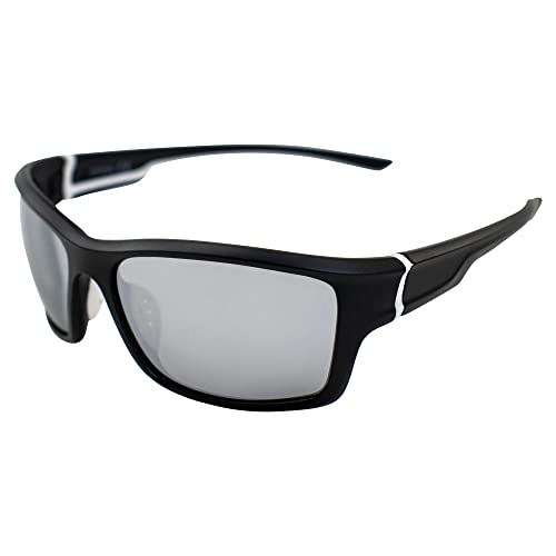 AlterImage Tussle Wraparound Sports & Motorcycle Retro Sunglasses for Men or Women Black Frame w/Coinjected Rubber Temples & Flash Mirror Lenses