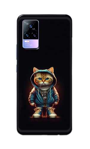 Image of PRINTFIDAA Printed Hard Back Cover Case for Vivo Y73 | Vivo V21e 4G Back Cover (Hipster Cat) -112