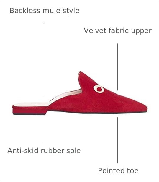 Image of Fericzot Women's Velvet Backless Pointed Toe Slip On Loafers Flats Embroidery Mule Slippers Shoes
