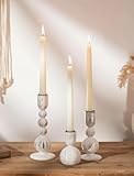 NUPTIO Taper Candle Holders Decor: Set of 3 Wooden Candlestick Holders Mantel Decor - Boho Farmhouse Rustic White
