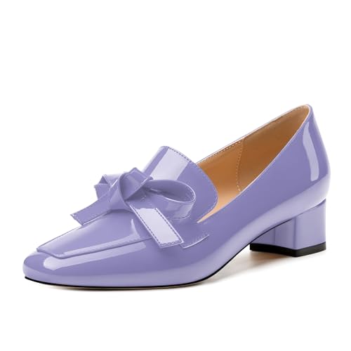 Image of Womens Loafer with Heel, Comfortable Chunky Heels for Women, Loafers Shoes with Bowknot Womens Bunion Dress Shoes