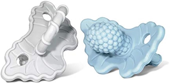 RaZbaby Soft Silicone Infant & Baby Teether, Berrybumps Textured Teething Relief Pacifier 3M+, Soothes Gums, Hands-Free & Easy-to-Hold Fruit-Shaped RaZberry Design, BPA Free, 2-Pack – Blue/Grey