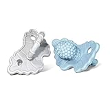 RaZbaby RaZberry Silicone Teether Pacifier – Teething Relief for Infants 3m+, Food-Grade, BPA-Free, Hands-Free, Natural Berrybumps Fruit Texture for Sensory Development, Freezable 2-Pack, Blue & Grey