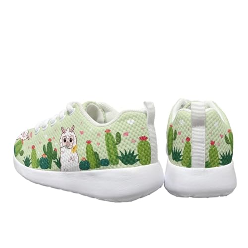 Little Big Girls Cute Sneakers Lace Up Mesh Sports Shoes Sheep Cactus Athletic Sneakers Lightweight Breathable Running Tennis Fitness Shoes Comfortable Casual Walking Shoes White US 124