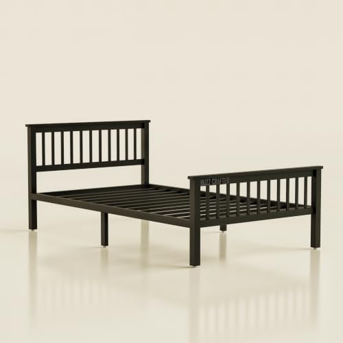 Image of Single Size Metal Bed Frame | SingleSize Metal Bed | Heavy Duty Iron Bed | Steel Bed Single Size | Metal Platform Bed | Single Cot | Iron Cot Single | Metal Slats |No Box Spring Needed |Black